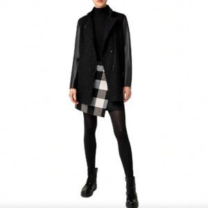 $1590 Akris Black Wool Boucle Moto Jacket size 6/IT 42 Leather Sleeves